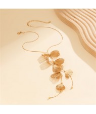Sweet Cool Style Ginkgo Leaves Long Pendant Wholesale Fashion Women Choker Necklace - Golden