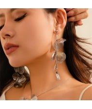 Fashion Sweet Cool Style Alloy Ginkgo Leaves Wholesale Women Long Dangle Costume Earrings - Silver