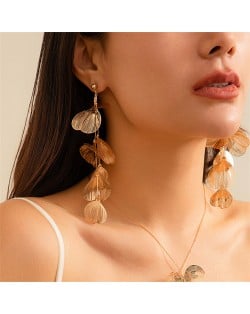 Fashion Sweet Cool Style Alloy Ginkgo Leaves Wholesale Women Long Dangle Costume Earrings - Golden