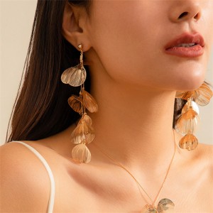 Fashion Sweet Cool Style Alloy Ginkgo Leaves Wholesale Women Long Dangle Costume Earrings - Golden