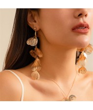 Fashion Sweet Cool Style Alloy Ginkgo Leaves Wholesale Women Long Dangle Costume Earrings - Golden