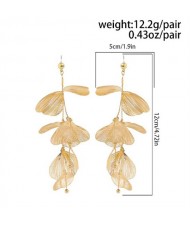 Fashion Sweet Cool Style Alloy Ginkgo Leaves Wholesale Women Long Dangle Costume Earrings - Golden