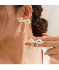 Fashion Sweet French Style Wholesale Popular Women Elegant Pearl Bow Earrings