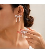 Fashion Sweet Romantic French Style Wholesale Popular Women Elegant Pearl Bow Earrings