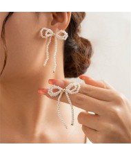 Fashion Sweet Romantic French Style Wholesale Popular Women Elegant White Pearl Bow Earrings