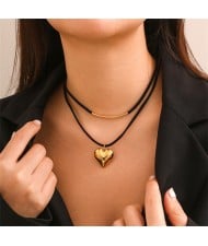 Business Style Black Rope with Peach Heart Pendant Wholesale Fashion Office Lady Choker Necklace - Golden