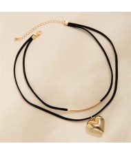 Business Style Black Rope with Peach Heart Pendant Wholesale Fashion Office Lady Choker Necklace - Golden