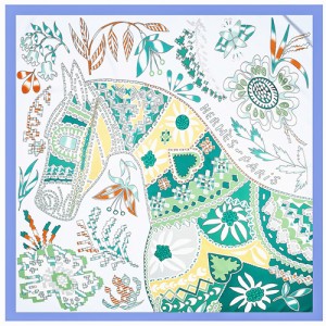 130*130 cm Floral Warhorse Print Design Fashion Women Shawl Square Scarf - Green