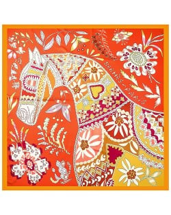 130*130 cm Floral Warhorse Print Design Fashion Women Shawl Square Scarf - Orange