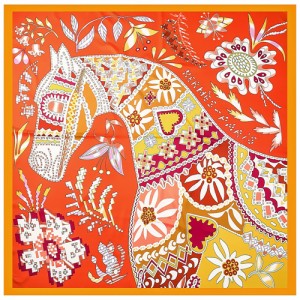 130*130 cm Floral Warhorse Print Design Fashion Women Shawl Square Scarf - Orange