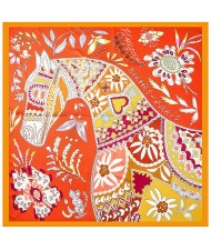 130*130 cm Floral Warhorse Print Design Fashion Women Shawl Square Scarf - Orange