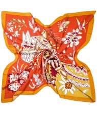 130*130 cm Floral Warhorse Print Design Fashion Women Shawl Square Scarf - Orange