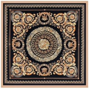 90*90 cm Vintage Baroque Art Pattern Design Fashion Women Shawl Square Scarf - Black
