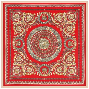 90*90 cm Vintage Baroque Art Pattern Design Fashion Women Shawl Square Scarf - Red