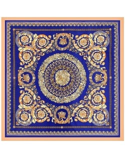 90*90 cm Vintage Baroque Art Pattern Design Fashion Women Shawl Square Scarf - Royal Blue