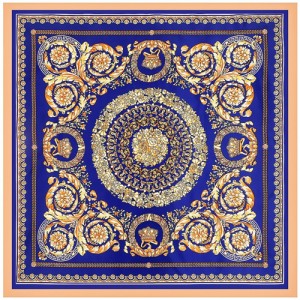 90*90 cm Vintage Baroque Art Pattern Design Fashion Women Shawl Square Scarf - Royal Blue