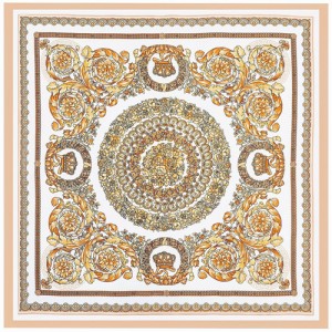 90*90 cm Vintage Baroque Art Pattern Design Fashion Women Shawl Square Scarf - Beige