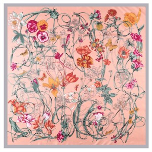 130*130 cm Spring Element Insect Plant Flower Pattern Fashion Women Shawl Square Scarf - Pink