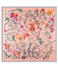 130*130 cm Spring Element Insect Plant Flower Pattern Fashion Women Shawl Square Scarf - Pink