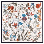 130*130 cm Spring Element Insect Plant Flower Pattern Fashion Women Shawl Square Scarf - White with Blue Flower