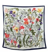 130*130 cm Spring Element Insect Plant Flower Pattern Fashion Women Shawl Square Scarf - Light Blue