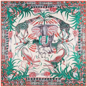 130*130 cm Forest Animal Element Leaf Flower Pattern Fashion Women Shawl Square Scarf - Green