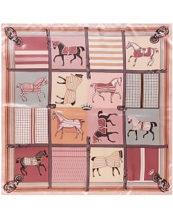 90*90 cm Animal Element Plaid Horse Pattern Fashion Women Shawl Square Scarf - Pink