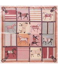 90*90 cm Animal Element Plaid Horse Pattern Fashion Women Shawl Square Scarf - Pink