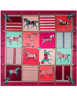 90*90 cm Animal Element Plaid Horse Pattern Fashion Women Shawl Square Scarf - Red