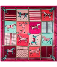 90*90 cm Animal Element Plaid Horse Pattern Fashion Women Shawl Square Scarf - Red