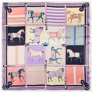 90*90 cm Animal Element Plaid Horse Pattern Fashion Women Shawl Square Scarf - Violet