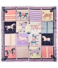 90*90 cm Animal Element Plaid Horse Pattern Fashion Women Shawl Square Scarf - Violet