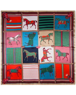 90*90 cm Animal Element Plaid Horse Pattern Fashion Women Shawl Square Scarf - Green