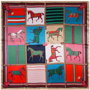 90*90 cm Animal Element Plaid Horse Pattern Fashion Women Shawl Square Scarf - Green