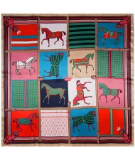 90*90 cm Animal Element Plaid Horse Pattern Fashion Women Shawl Square Scarf - Green