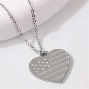 American Flag Heart Pendant Patriot Fashion Stainless Steel Wholesale Necklace