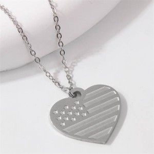 American Flag Heart Pendant Patriot Fashion Stainless Steel Wholesale Necklace