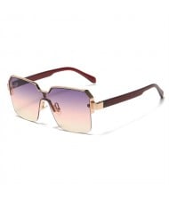 European and American Trend Alloy Frame Retro Gradient Color Women Sunglasses - Violet with Yellow