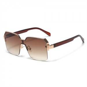European and American Trend Alloy Frame Retro Gradient Color Women Sunglasses - Brown