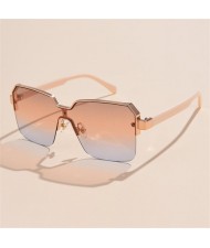 European and American Trend Alloy Frame Retro Gradient Color Women Sunglasses - Blue with Champagne