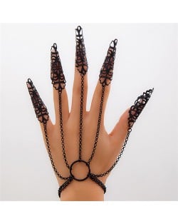 Popular Gothic Style Hollow-out Fashionable Wholesale Chain Finger Bracelet - Black