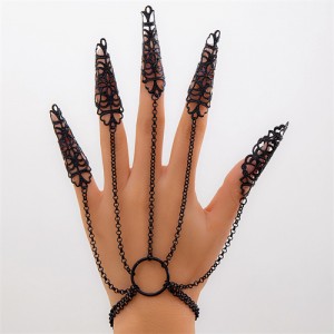 Popular Gothic Style Hollow-out Fashionable Wholesale Chain Finger Bracelet - Black