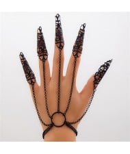 Popular Gothic Style Hollow-out Fashionable Wholesale Chain Finger Bracelet - Black