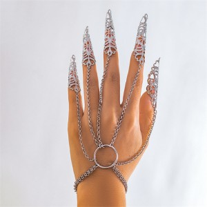 Popular Gothic Style Hollow-out Fashionable Wholesale Chain Finger Bracelet - Silver