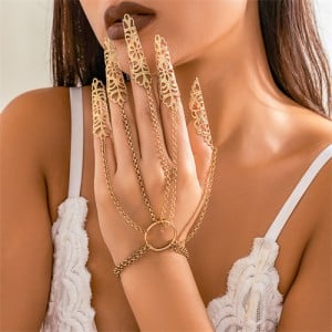 Popular Gothic Style Hollow-out Fashionable Wholesale Chain Finger Bracelet - Golden