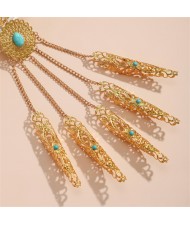 Popular Gothic Style Blue Turquoise Decorated Hollow-out Fashionable Wholesale Nail Chain Finger Bracelet - Golden