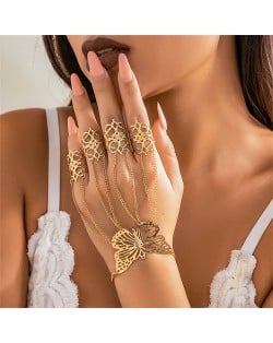 Popular Gothic Style Hollow-out Butterfly Fashionable Wholesale Finger Chain Bracelet - Golden