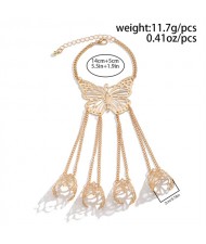 Popular Gothic Style Hollow-out Butterfly Fashionable Wholesale Finger Chain Bracelet - Golden