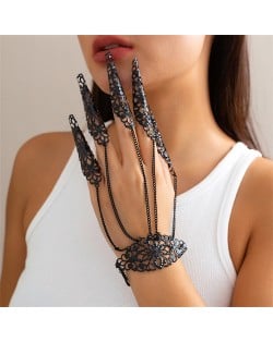 Popular Gothic Style Hollow-out Fashionable Wholesale Women Nail Chain Finger Bracelet - Black