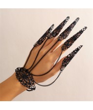 Popular Gothic Style Hollow-out Fashionable Wholesale Women Nail Chain Finger Bracelet - Black